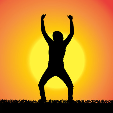 silhouette of woman who dance at sunset.のイラスト素材