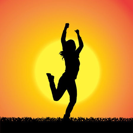 silhouette of woman who dance at sunset.のイラスト素材