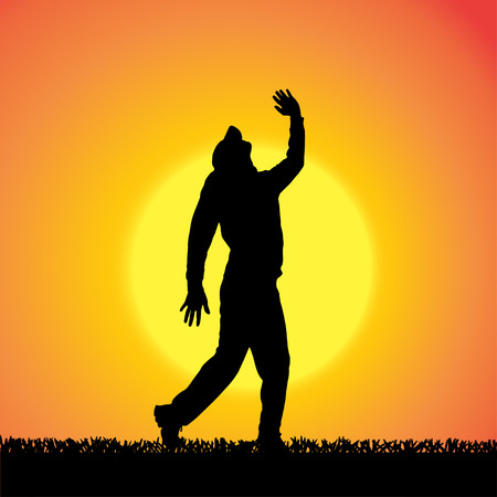 silhouette of man who dance at sunset.のイラスト素材
