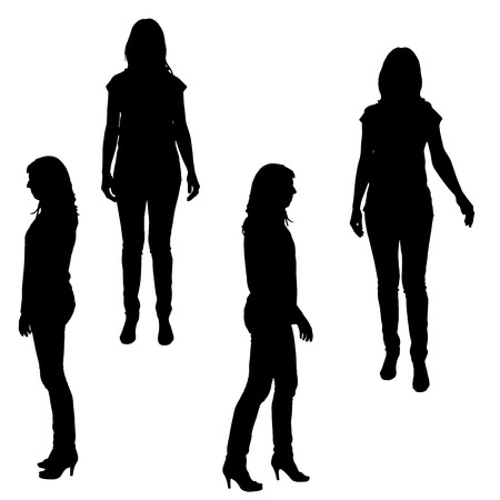 Vector silhouette of a woman on a white background.