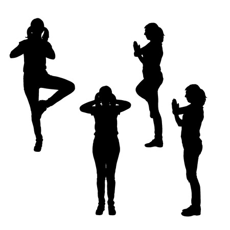 Vector silhouette of a woman who practices on white background. のイラスト素材