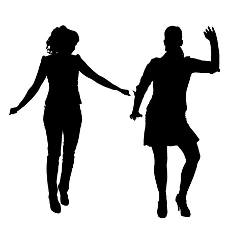 Vector silhouette of a woman  who dance on a white background. のイラスト素材