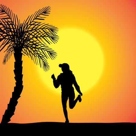 silhouette of a woman who is outdoors at sunset.のイラスト素材
