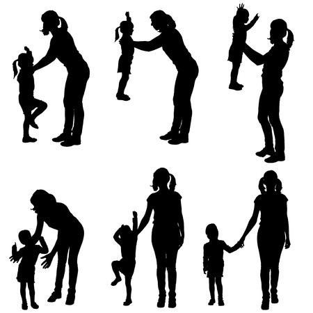 silhouette of a woman with child on a white background.のイラスト素材