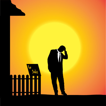 silhouette of man who are in front of house.のイラスト素材