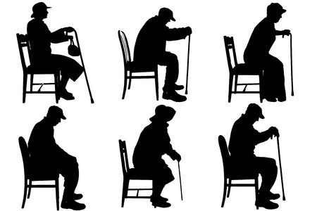 Vector silhouette of old people on a white background. のイラスト素材