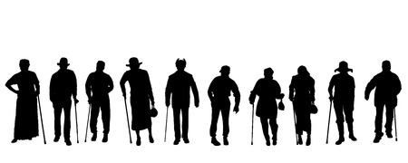 Vector silhouette of old people on a white background. のイラスト素材