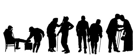 Vector silhouette of old people on a white background. のイラスト素材