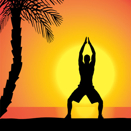 Vector silhouette of a man who is outdoors at sunset.のイラスト素材