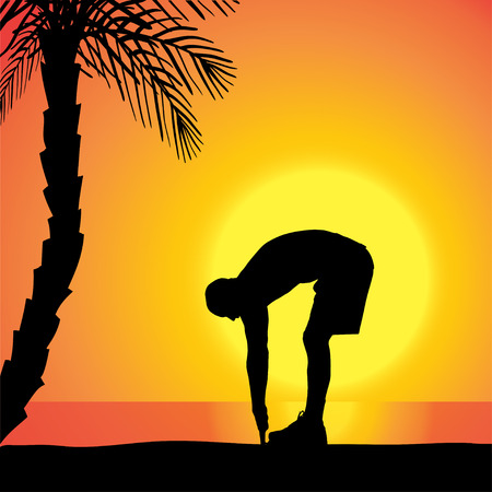 Vector silhouette of a man who is outdoors at sunset.のイラスト素材