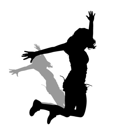 Vector silhouette of a woman who jump on white background. のイラスト素材