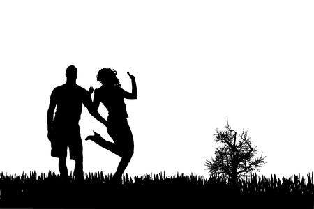 Vector silhouette of couple on a white background.のイラスト素材