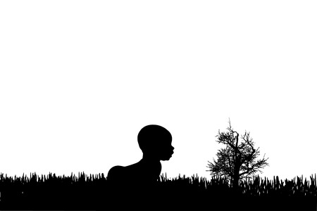 Vector silhouette of a baby that is in the grass.のイラスト素材