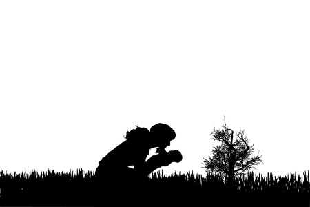 Vector silhouette of family on a white background. のイラスト素材