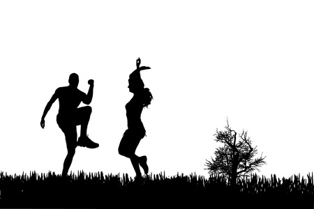 Vector silhouette of couple on a white background.のイラスト素材