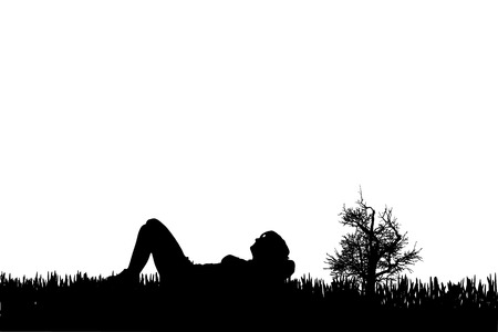 Vector silhouette of a woman who laying in the grass.. のイラスト素材
