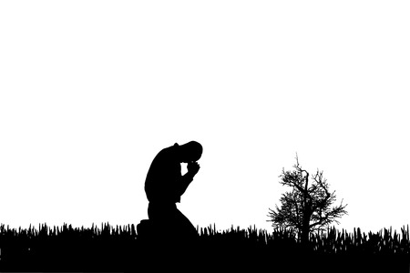 Vector silhouette of a man who cries in nature.のイラスト素材