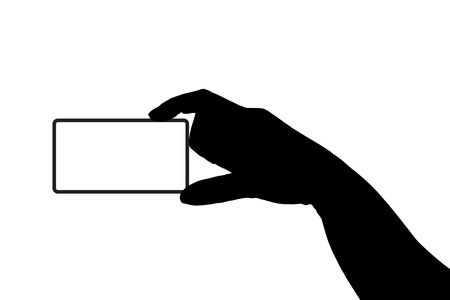 Vector silhouette of the hand holding the white card.のイラスト素材