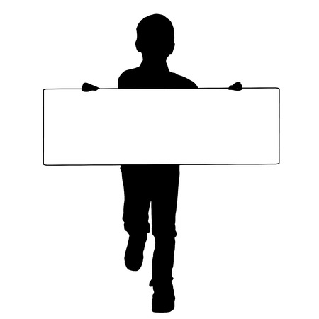 Vector silhouette of a child that holding a white signs.のイラスト素材