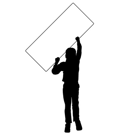 Vector silhouette of a child that holding a white signs.のイラスト素材