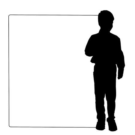 Vector silhouette of a child that holding a white signs.のイラスト素材