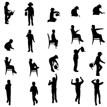 Vector silhouette of a boy on a white background.のイラスト素材