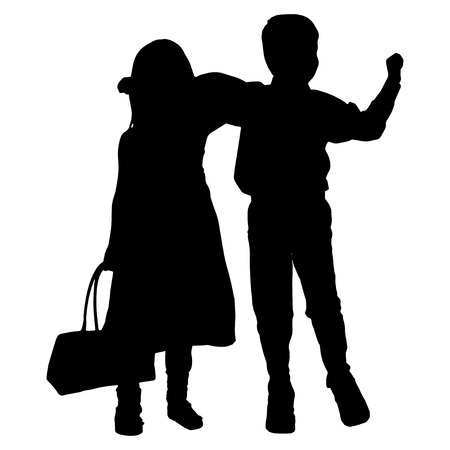 vector silhouette of children who play on white background.のイラスト素材