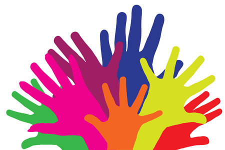 Colour vector silhouettes of different hands on white background.のイラスト素材