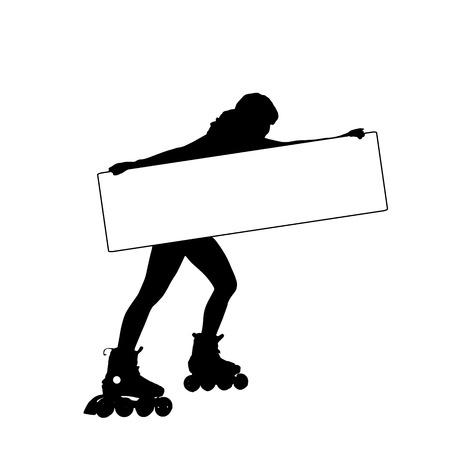 Vector silhouette of a woman with a sign for text.のイラスト素材