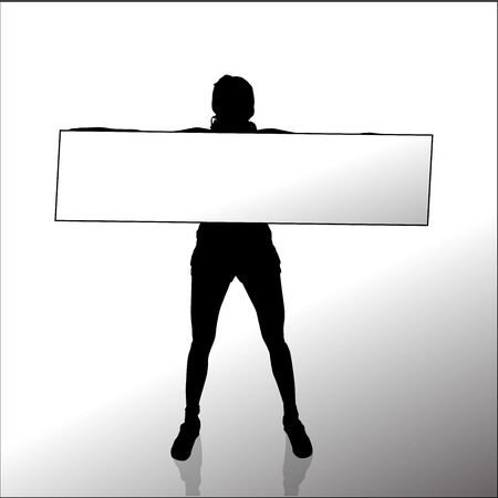 Vector silhouette of a woman with a sign for text.のイラスト素材
