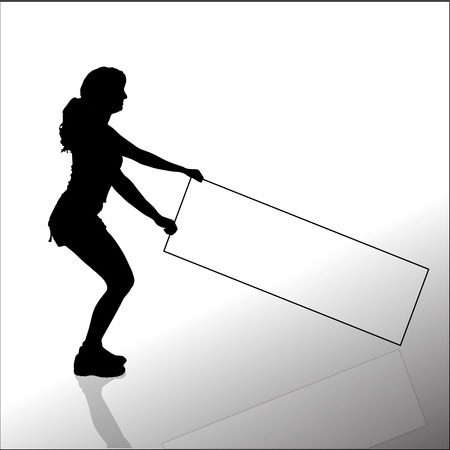 Vector silhouette of a woman with a sign for text.のイラスト素材
