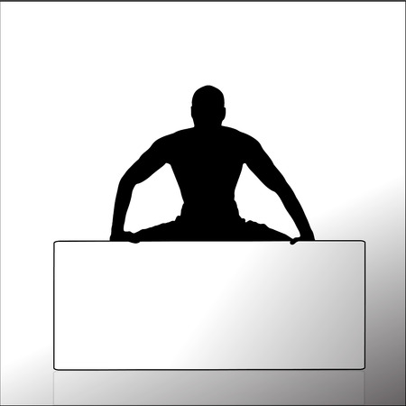 Vector silhouette of a man with a sign for text.のイラスト素材