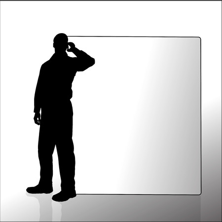 Vector silhouette of a man with a sign for text.のイラスト素材