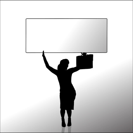 Vector silhouette of a businesswoman with a sign for text.のイラスト素材