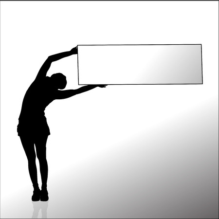 Vector silhouette of a woman with a sign for text.のイラスト素材