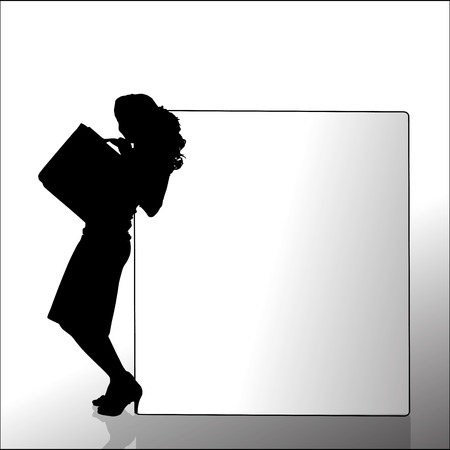 Vector silhouette of a businesswoman with a sign for text.のイラスト素材