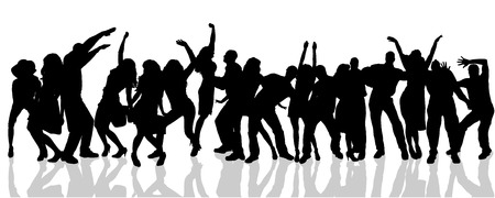 Vector silhouette of people who dance on white background.のイラスト素材