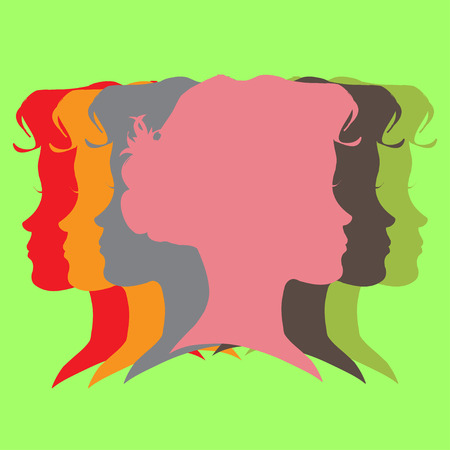 Vector portrait of a woman's face in different colors.のイラスト素材