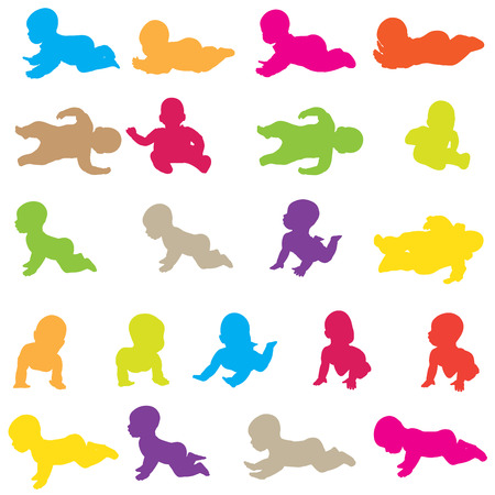 Vector silhouette of a toddler on a white background.のイラスト素材