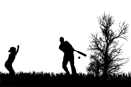 Vector silhouette of a family who plays baseball.のイラスト素材