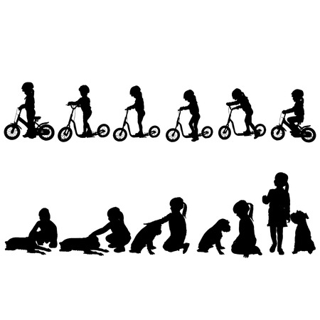 silhouette of children on a white background.のイラスト素材