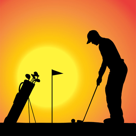 Vector silhouette of a man playing golf.のイラスト素材