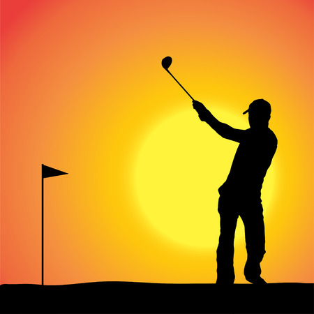 Vector silhouette of a man playing golf.のイラスト素材