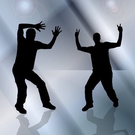 Vector silhouette of people who gray on red background. のイラスト素材