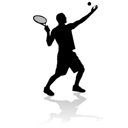 Vector silhouette of a man playing tennis.のイラスト素材