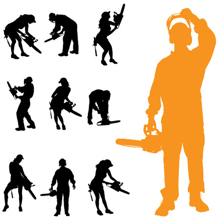Vector silhouette of people who work with tools.のイラスト素材