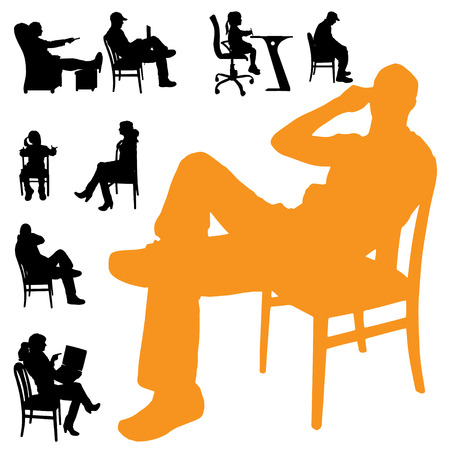 Vector silhouettes of people sitting in a chair.のイラスト素材