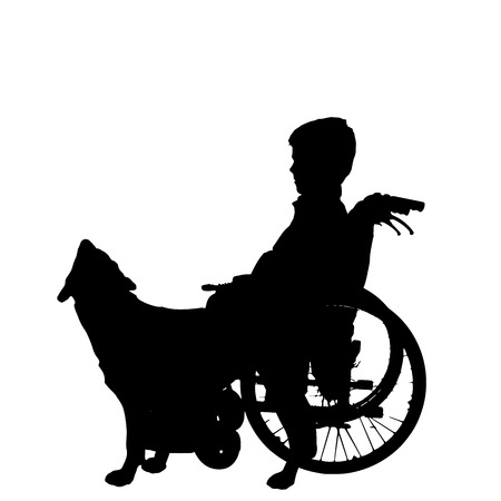 silhouette of a boy in a wheelchair.のイラスト素材