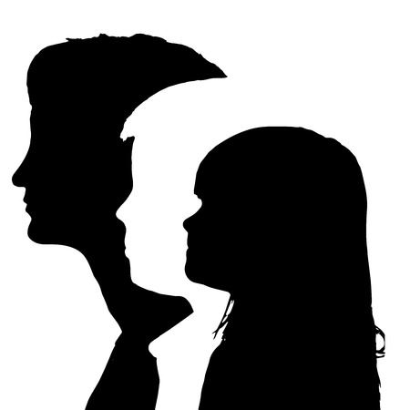 silhouettes family in profile on white background.のイラスト素材