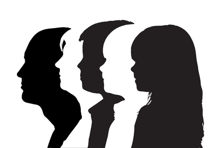 silhouettes family in profile on white background.のイラスト素材